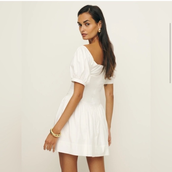 NEW Reformation Calie Mini Short Sleeve Dress Stretch  Cotton White | size 4 - Picture 4 of 8